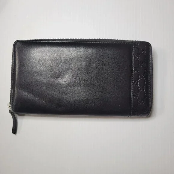 GUCCI embossed leather logo zip around long wallet black - Picture 2 of 15